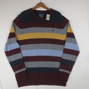 NWT‎ American Eagle Outfitters Sweater Mens XL Red Gray Stripe Wool Blend Preppy